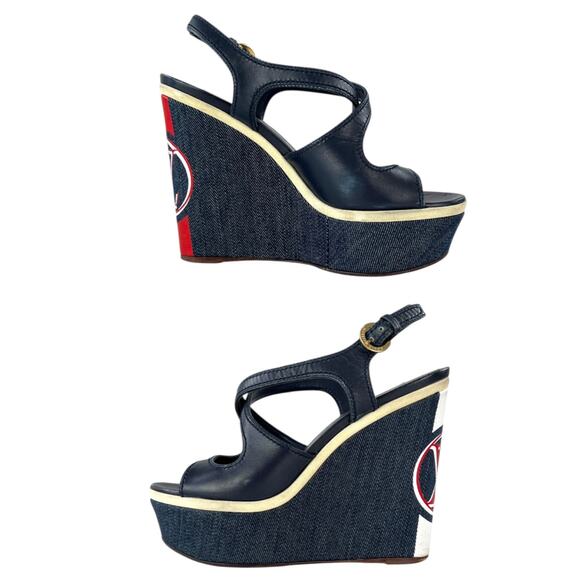Louis Vuitton Denim Wedge Sandals - Picture 2 of 8